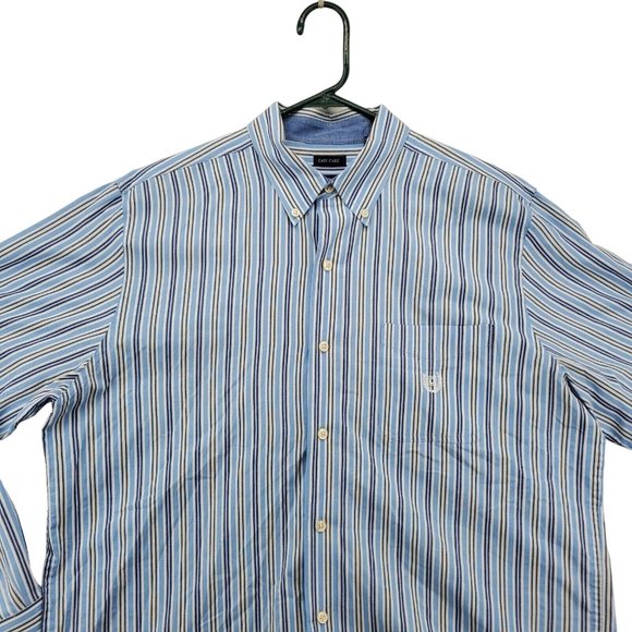 Chaps Shirt Men's Long Sleeve Striped Casual Button Up Striped Blue White Large - Picture 6 of 12